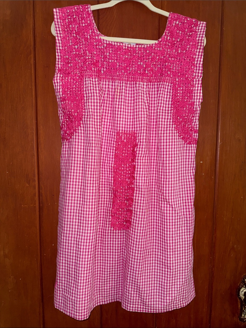 J. Marie Women’s Pink Gingham Dress with Embroidery size Small